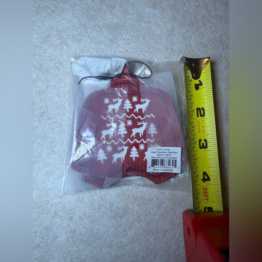 Vera Bradley Hand Sanitizer Holder "Merry Mischief Ornaments" Red Keychain NWT - Picture 6 of 6